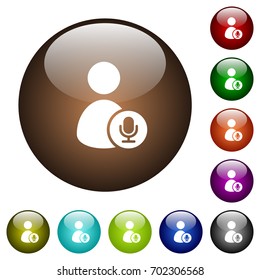 User broadcasting white icons on round color glass buttons