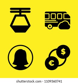 user, cable car cabin, bus and exchange vector icon set. Sample icons set for web and graphic design