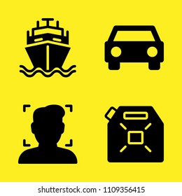 user, car frontal view, ship and gasoline vector icon set. Sample icons set for web and graphic design