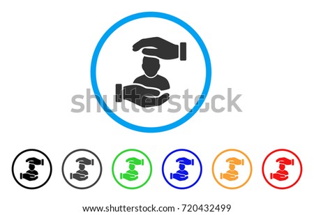 User Care Hands rounded icon. Style is a flat user care hands gray symbol inside light blue circle with black, gray, green, blue, red, orange variants. Vector designed for web and software interfaces.