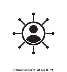  user centric network icon. Central user figure surrounded by connected data nodes.