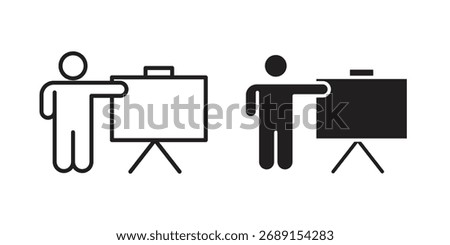User chalkboard icon vector in simple flat design, outline.