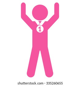 User Champion vector icon. Style is flat symbol, pink color, rounded angles, white background.