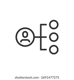 User with chart, linear icon. Person with organizational structure. Line with editable stroke.