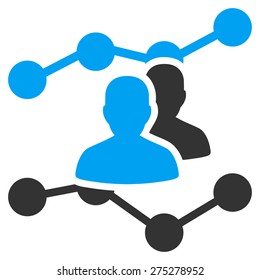 User charts icon. This isolated flat symbol uses modern corporation light blue and gray colors.