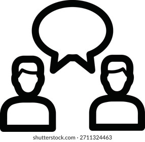 Vetor de Ícone de Comunicação da Caixa de Diálogo de Bate-papo do Usuário. Ícone vetorial de dois usuários com balões de fala, simbolizando diálogo, comunicação de bate-papo e interação social.