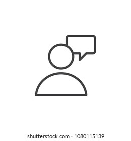 User chat outline icon. linear style sign for mobile concept and web design. Person Speech Bubble simple line vector icon. Symbol, logo illustration. Pixel perfect vector graphics