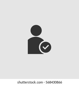 User check icon flat. Black pictogram on grey background. Vector illustration symbol