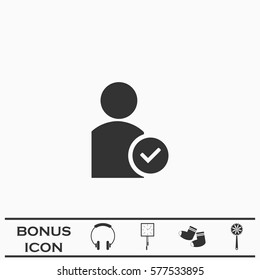 User check icon flat. Black pictogram on white background. Vector illustration symbol and bonus button