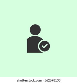 User check icon flat. Grey vector symbol on green background