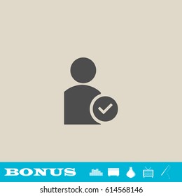 User check icon flat. Grey pictogram on light background. Vector illustration symbol and bonus button real estate, ottoman, vase, tv, fishing rod