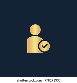 User check icon flat. Simple gold pictogram on dark background. Vector illustration symbol