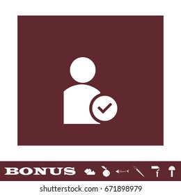 User check icon flat. White pictogram on brown background. Vector illustration symbol and bonus icons