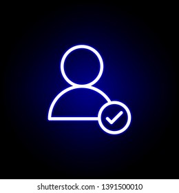 user, check mark icon in neon style. Can be used for web, logo, mobile app, UI, UX