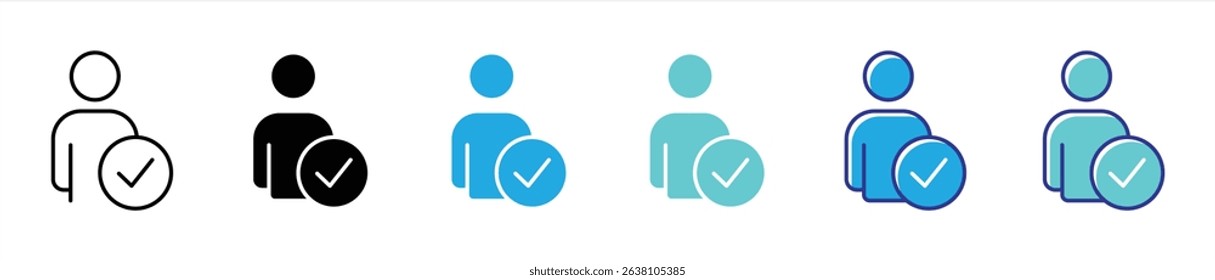user check mark icon set. verified person, approved profile, reliable selection thin line and color style icon symbol sign for your app and web. vector illustration