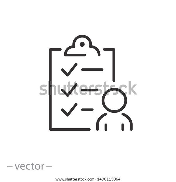user checklist icon, manager candidate, account
activity, thin line web symbol on white background - editable
stroke vector illustration
eps10