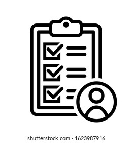 user checklist vector icon, manager candidate illustration sign, account activity symbol.