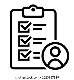 user checklist vector icon, manager candidate illustration sign, account activity symbol.