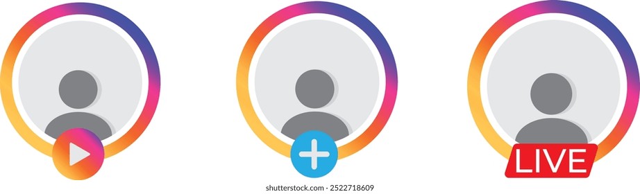 User circle frame icon on light background. Profile, avatar symbol. Stories, status, ui, social media Flat design.vector eps10 