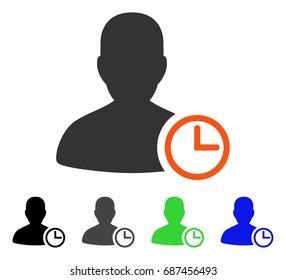 User Clock flat vector pictogram. Colored user clock gray, black, blue, green pictogram versions. Flat icon style for application design.