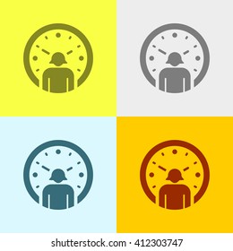 User & Clock Icon on Four Different Backgrounds. Eps-10.