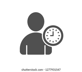 User with Clock icon. Profile Avatar with Time sign. Person silhouette symbol. Quality design element. Classic style icon. Vector