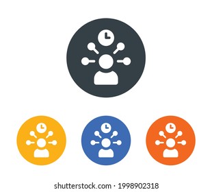 User with clock icon. Sign of time management, planning man, time schedule symbol isolated on white background.