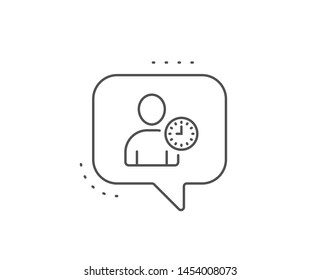 User with Clock line icon. Chat bubble design. Profile Avatar with Time sign. Person silhouette symbol. Outline concept. Thin line time management icon. Vector
