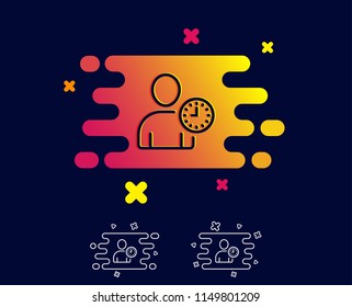 User with Clock line icon. Profile Avatar with Time sign. Person silhouette symbol. Gradient banner with line icon. Abstract shape. Vector