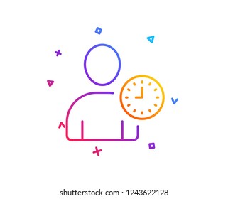 User with Clock line icon. Profile Avatar with Time sign. Person silhouette symbol. Gradient line button. Time management icon design. Colorful geometric shapes. Vector