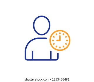 User with Clock line icon. Profile Avatar with Time sign. Person silhouette symbol. Colorful outline concept. Blue and orange thin line color icon. Time management Vector