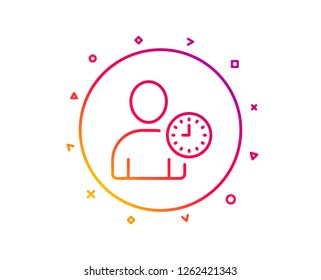 User with Clock line icon. Profile Avatar with Time sign. Person silhouette symbol. Gradient pattern line button. Time management icon design. Geometric shapes. Vector