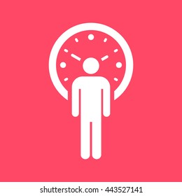 User & Clock white icon on magenta color background. Eps-10.