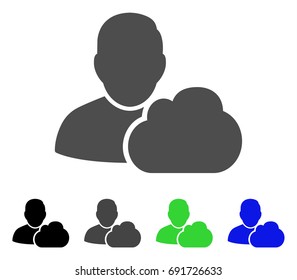 User Cloud flat vector icon. Colored user cloud, gray, black, blue, green icon versions. Flat icon style for graphic design.