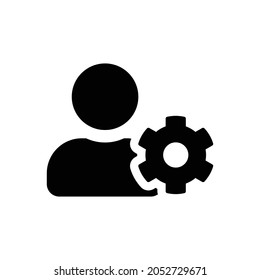 icono de cog de usuario. Diseño de estilo plano aislado en un fondo blanco. Ilustración del vector