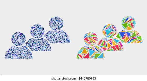 User cohort mosaic icon of triangle elements which have different sizes and shapes and colors. Geometric abstract vector illustration of user cohort.