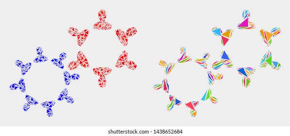 User collaboration collage icon of triangle items which have various sizes and shapes and colors. Geometric abstract vector design concept of user collaboration.