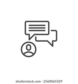 User Comments line icon. linear style sign for mobile concept and web design. User and two speech bubbles with one containing text outline vector icon. Symbol, logo illustration. Vector graphics