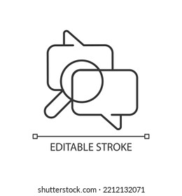 User Comments Moderation Linear Icon. Commenting Platform Control. Managing Digital Community. Thin Line Illustration. Contour Symbol. Vector Outline Drawing. Editable Stroke. Arial Font Used