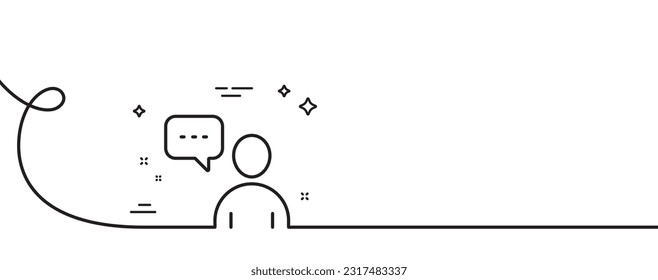 User communication line icon. Continuous one line with curl. Person with chat speech bubble sign. Human silhouette symbol. Users chat single outline ribbon. Loop curve pattern. Vector