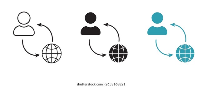 Benutzerkommunikation mit Weltsymbolsatz , Globale Interaktion , Vektorgrafik .