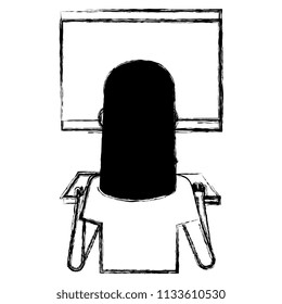 user with computer desktop