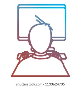 user with computer desktop