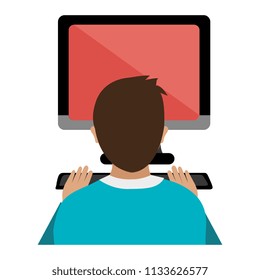 user with computer desktop