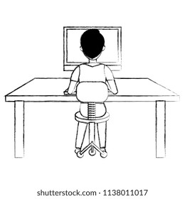 user with computer desktop