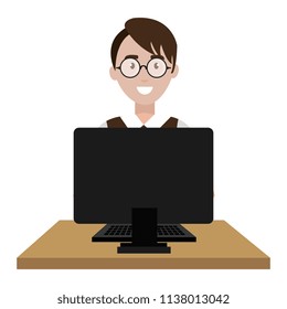 user with computer desktop