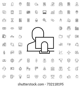 User and computer icon. set of outline company icons.