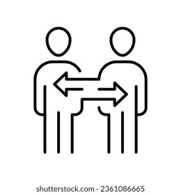 User connection, exchange of experience icon. Simple outline style. Two people with arrows, friendship, communication, business, relationship concept. Thin line symbol. Vector illustration isolated.