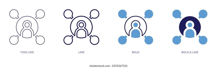 User connections icon in 4 different styles. Thin Line, Line, Bold, and Bold Line. Duotone style. Editable stroke.