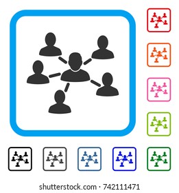 User Connections icon. Flat grey iconic symbol inside a light blue rounded frame. Black, gray, green, blue, red, orange color versions of User Connections vector.